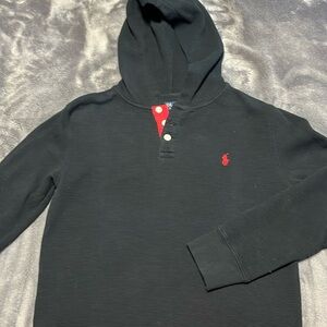 Kids med-large black thermal polo long sleeve hoodie. Worn once.